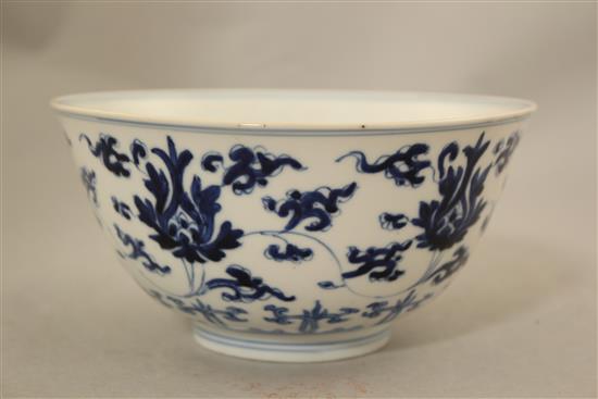 A Chinese blue and white lotus bowl, Kangxi six character mark and of the period (1662-1722), 16cm